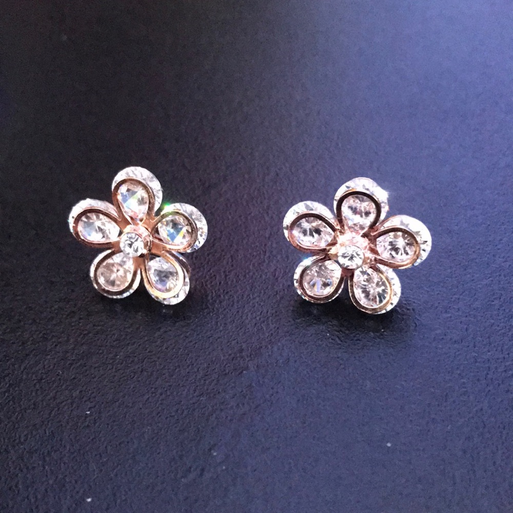 Crystal Flower Rose Gold Earrings